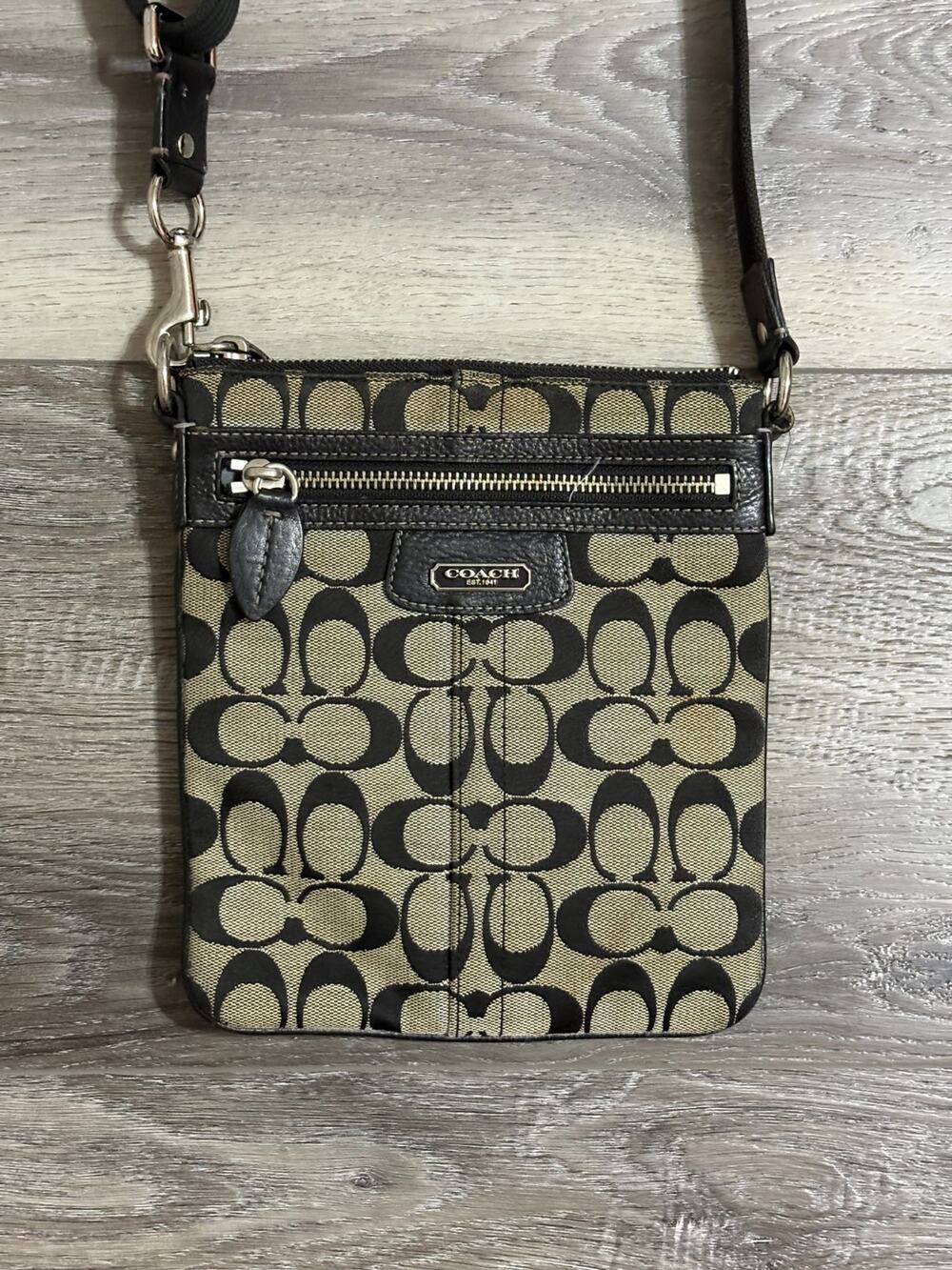 Coach Signature Crossbody Bag in Khaki and Black